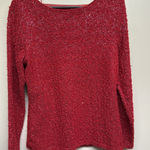 Jennifer Lopez  Red Sequin Sparkle Textured Long Sleeve V Neck Top Shirt Womens L Photo 0