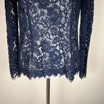 J.CREW Lace Blouse Top Womens 4 Navy Blue‎ Floral Long Sleeve Crew Party Holiday Blue Photo 3