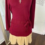 Sag Harbor  Vintage Whimsygoth Burgundy Red Front Tie Knit Crochet Sweater S Photo 3