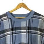 Tahari  Plaid Knit Crewneck Sweater Womens XL Blue Cozy Classic Preppy Photo 2