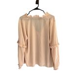 Boohoo Women's Size 12 Beige Ruffle Plunge V-Neck Blouse 3/4 Sleeve Photo 1