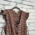 Monteau Y2K Burgundy Ditsy Floral Button Front Mini Dress Women’s Large Ruffle Photo 2