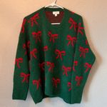CeCe  Green Sweater with Red Bow Accents Photo 0
