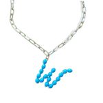 W Initial Pearl Gold Link Necklace Choker Charm Blue Photo 1
