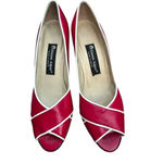 Etienne Aigner Vintage  Red Leather Peep Toe Thick Block Heel Size 8.5M Photo 1