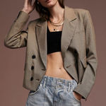Free People Cropped Betty Blazer Houndstooth Double Breasted Jacket Size M Photo 0