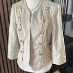 White House | Black Market WHBM Linen Jacket Womens 8 Gold Beige Blazer Sparkles Buttons Ruffles Photo 0