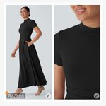 Halara  Stand Collar Short Sleeve Pocket Flare Maxi Dress Black Photo 2
