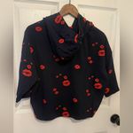 Sundays  Women's Navy Blue Red Kiss Print Cropped Pullover Hoodie Size M Photo 1