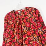 Sundry  Floral Puff Sleeve Buttondown Shirt in Mahogany Garnet Size Medium Photo 4