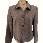 Pendleton Wool Blazer Sz12 Brown Tweed Leather Trim Vtg Classic Academia Legacy Photo 0