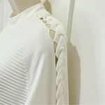Emporio Armani Ribbed Sweater Braided Arm White Small Quiet Luxury Chic Classic Photo 3
