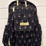 JuJuBe Navy Anchor Print Backpack Diaper Bag Gold Hardware Blue Photo 0