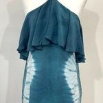 Chaser Tie Dye Silk Ruffle Halter Cross Back Cami Tank Top Blue Size Medium Photo 3