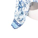 Magaschoni  Linen Blue White Floral Crop Boxy Button Down Blouse size XL Photo 2