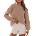 Women's BTFBM Light Khaki Ribbed Crew Neck Sweater S Brown Photo 0