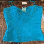 Bebe silk teal dressy top with jeweled broach Photo 7