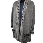 Lucky Brand  BOHO Shawl Cardigan Open Black White Geometric Sweater Women’s 1X Photo 5