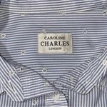 Caroline Charles Women’s Size 12 Blue White Pinstripe Eyelet Button Down Shirt Photo 4