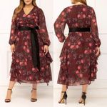 Eloquii  Elements Women's Chiffon Midi Plus Dress Size 18  with Belt NWT Photo 1