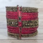 Vintage Wrap Bracelet Statement Brass Tone & Red Beads Photo 9