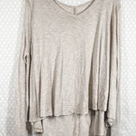 Free People  We The Free Cream Flowy Long Sleeve Hi‎ Low Top Photo 0