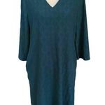 Chico's Size 1 M Eyelet Lace Wide Sleeve Shift Dress Dragonfly Blue Teal Pockets Photo 0