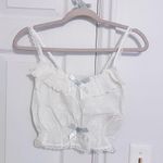 Japanese Cottage Kawaii Style White Lace Pastel Blue Bow Ribbon Crop Tank Top Size XS Photo 4