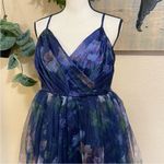 Lulus Elaborate Elegance Navy Floral Print Tulle Pleated Midi Dress Photo 5