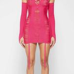 Maniere De Voir LADDERED KNIT MINI DRESS WITH SLEEVES - PINK Photo 0
