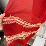 Handmade Red Sheer Sarong | Beach Cover-Up | Boho Fringe & Shell Detail Summer Pool‎ Fun Photo 4