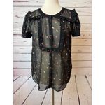 Modcloth  Blouse Prairie Shirt Short Sleeve Sheer Button Front‎ Puff Sleeve Small Photo 6