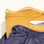 Lilly Pulitzer Blue Floral Fabric Wooden Fish Carved Handle Handbag Pocketbook Photo 3