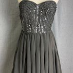 Rebecca Taylor Gray 100% Silk Strapless Sequin Dress Sweetheart Mini Smocked 4 Photo 0