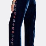 Johnny Was Velvet Wide Leg Pants Embroidered Blue Silk Blend NEW Photo 2