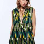 ZARA  Geometric Print Blazer Vest W/ Open Size Vents GREEN/YELLOW Size XS NEW Photo 6