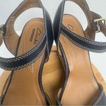 Clarks  Collection Zia Castle Black Leather Wedge Ankle Strap Sandal Women Sz 10M Photo 2