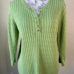 Karen Scott  green cable knit V neck button‎ sweater Photo 0
