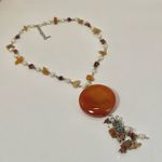 Carnelian pearl and goldstone beaded pendant necklace Orange Photo 13