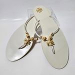 Tory Burch Capri Beaded Leather Tong Sandal/ Ivory/Gold Size 9 Photo 8