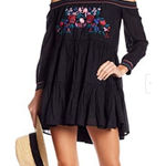 Free People  Womens Sunbeams Embroidered Off Shoulder Mini Dress Black‎ Size XS Photo 0