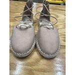 Eileen Fisher  Flat Elastic Espadrille Sandals Women 7.5 Beige Leather Lace Up S1 Photo 2