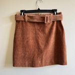 Mango MNG Casual Brown Corduroy Mini Pencil Skirt Ribbed Belt Womens Size S Photo 0