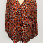 Edge  Animal Print Rust Orange Blue V Neck‎ Blouse Size Large NWOT Photo 0
