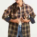 We The Free Free People Anneli Plaid Shirt Jacket Shacket Size Small Navy Tobacco Photo 0