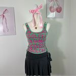 Dolce & Gabbana Vintage Y2K ‎ Teal Hot Pink Monogram Tank Top Side Tie Womens S Photo 1