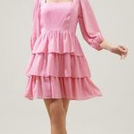 Sugar Lips  Corinne Polka Dot Tiered Mini Dress bell sleeve flowy spring Easter S Photo 0