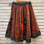 Vintage Mix Nouveau 100% Cotton Boho Patchwork Paisley Midi Skirt Red Black M Orange Size M Photo 3
