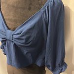 BCBG Paris Dark Blue Cropped Smocked Top Large NWT Photo 4
