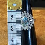 Natural Aquamarine Moissanite Sterling Silver Ring Size 7 Blue Photo 6